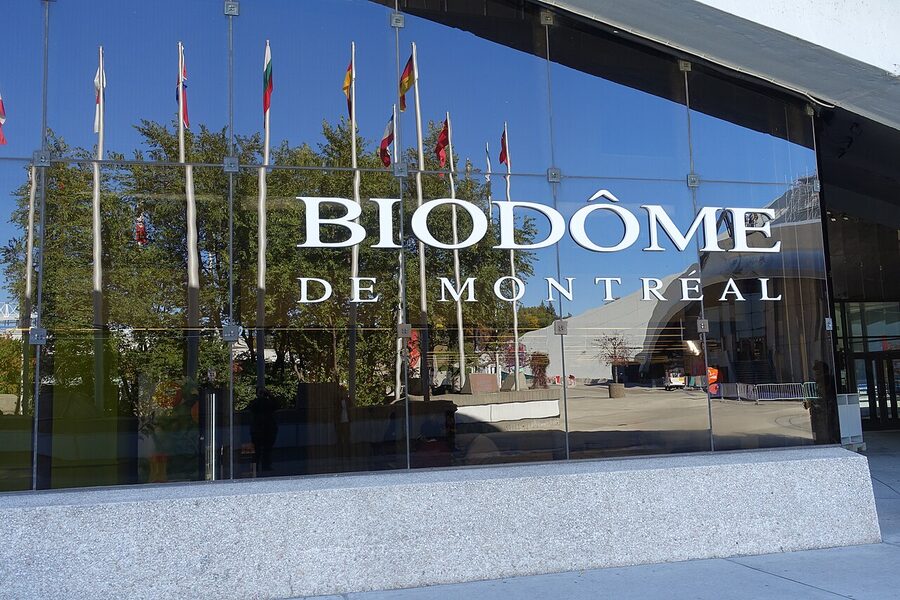 Glass entrance of the Biodôme de Montréal in Hochelaga-Maisonneuve