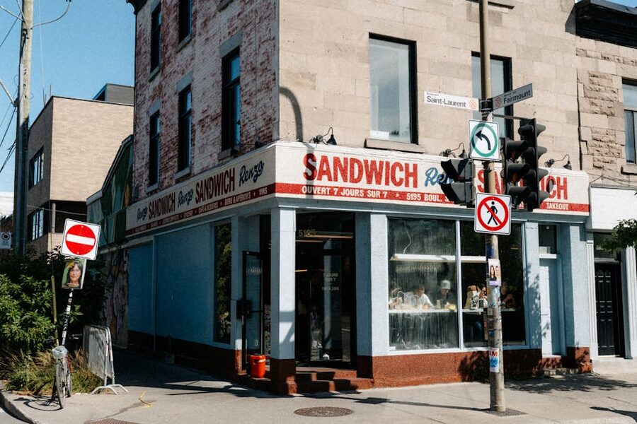 A Montreal corner sandwich shop on boulevard Saint-Laurent at the corner of Fairmount