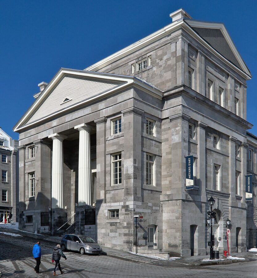 Marché Bonsecours portico on rue de la Commune with neoclassical columns