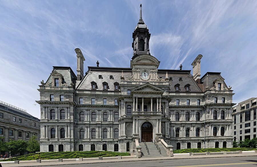 Hôtel de Ville Montreal with its Second Empire facade and clock tower